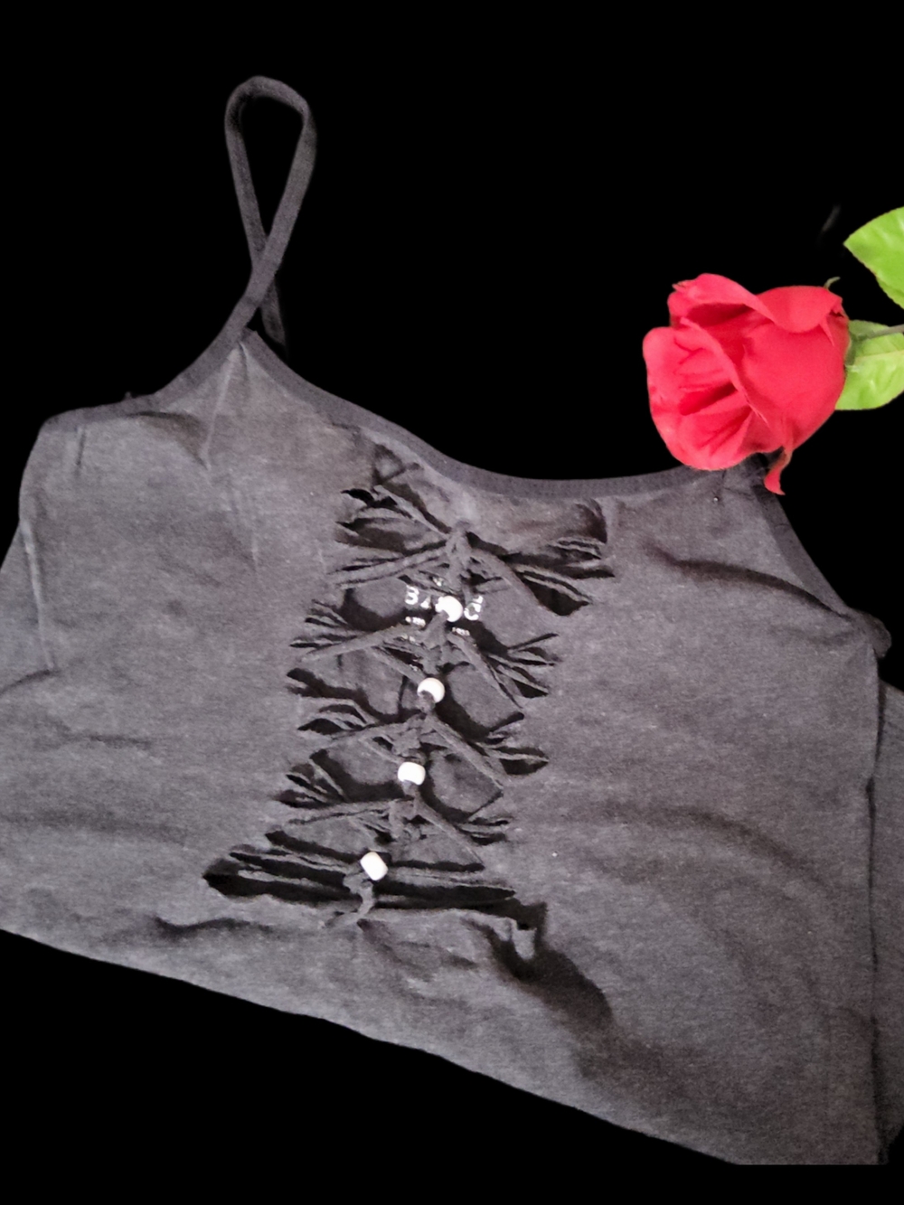 Gray  Lace-Up Cropped Cami Top